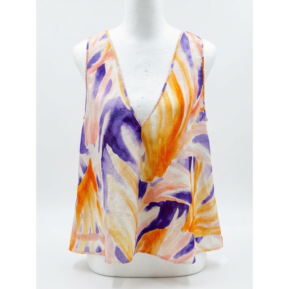 forte_forte 100% Silk Abstract Watercolor V-Neck Top Made in Italy Sz 3 US 8/10